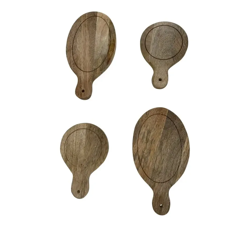 Set of 4 Handcrafted Wooden Paddle Coasters Round/Oval Rustic Serving 2 Sizes